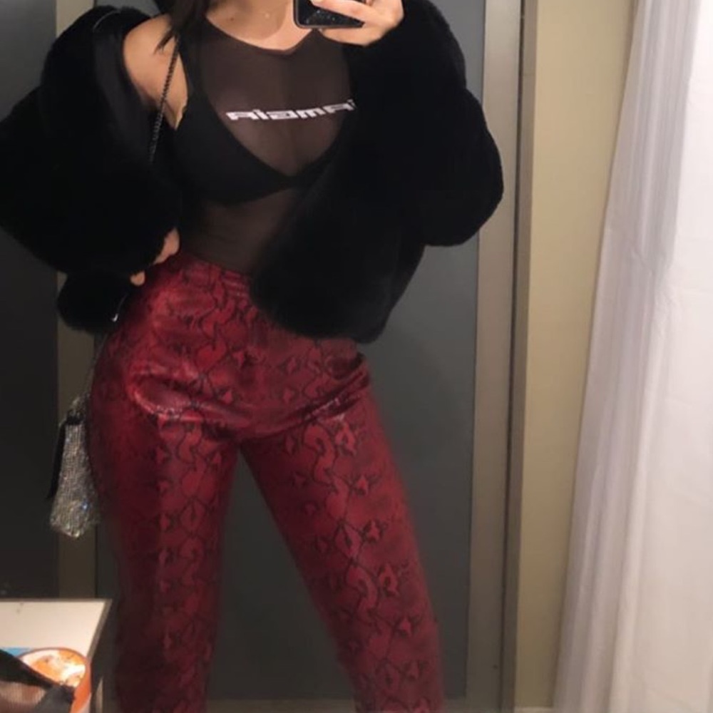 RED SNAKE PRINT FAUX LEATHER STRAIGHT LEG PANTS